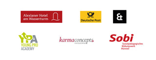 Mindful Movement Kooperationspartner:innen –
Logo von: Alexianer Hotel am Wasserturm, BahnBKK, Deutsche Post, Heithoff & Companie, Young pro Academy, karmaconcepts Kai Guzowski, Sobi